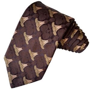 Ted Baker London 100% Silk Tie Made in USA Jacquard Silk Brown Gold 58 x 3 1/2"